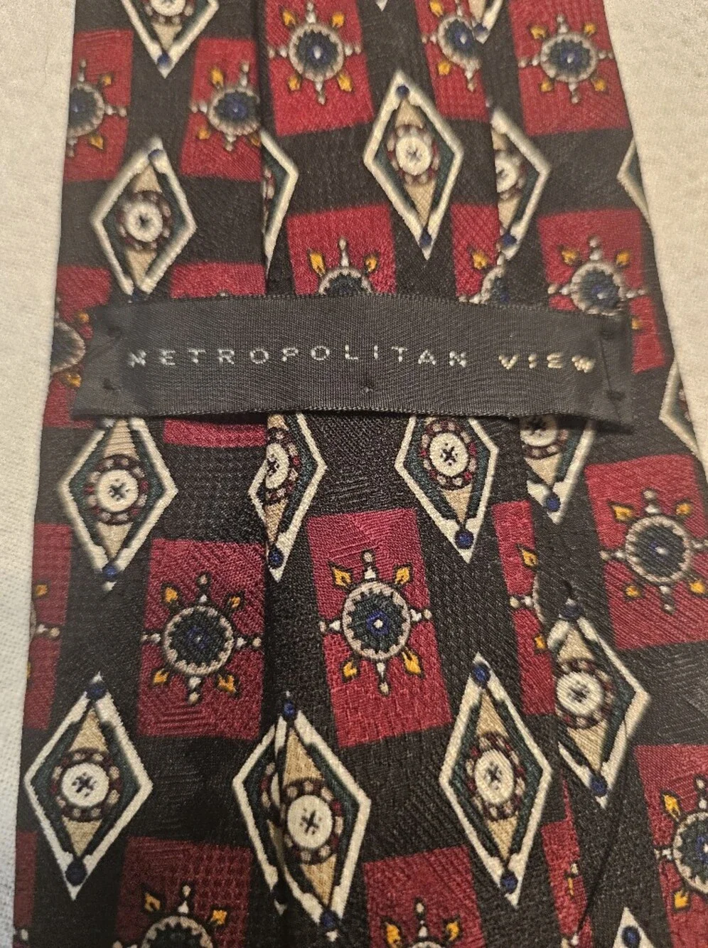 Silk Tie Lot Of 3 Geometric Print Red Silver